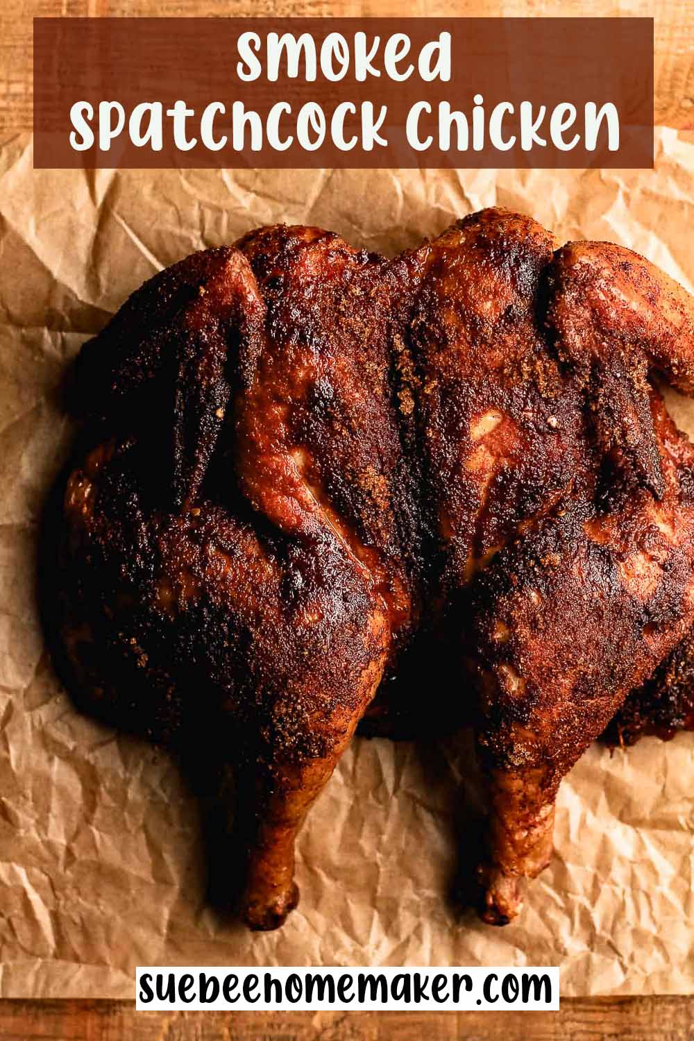 A smoked spatchcock chicken on a board.