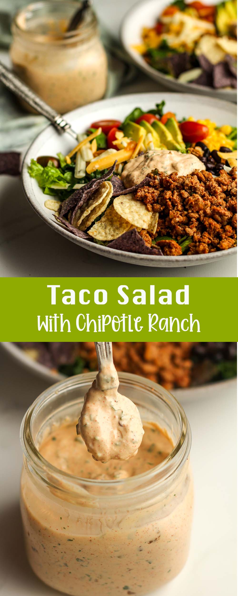 Two photos of Taco Salad with Chipotle Ranch