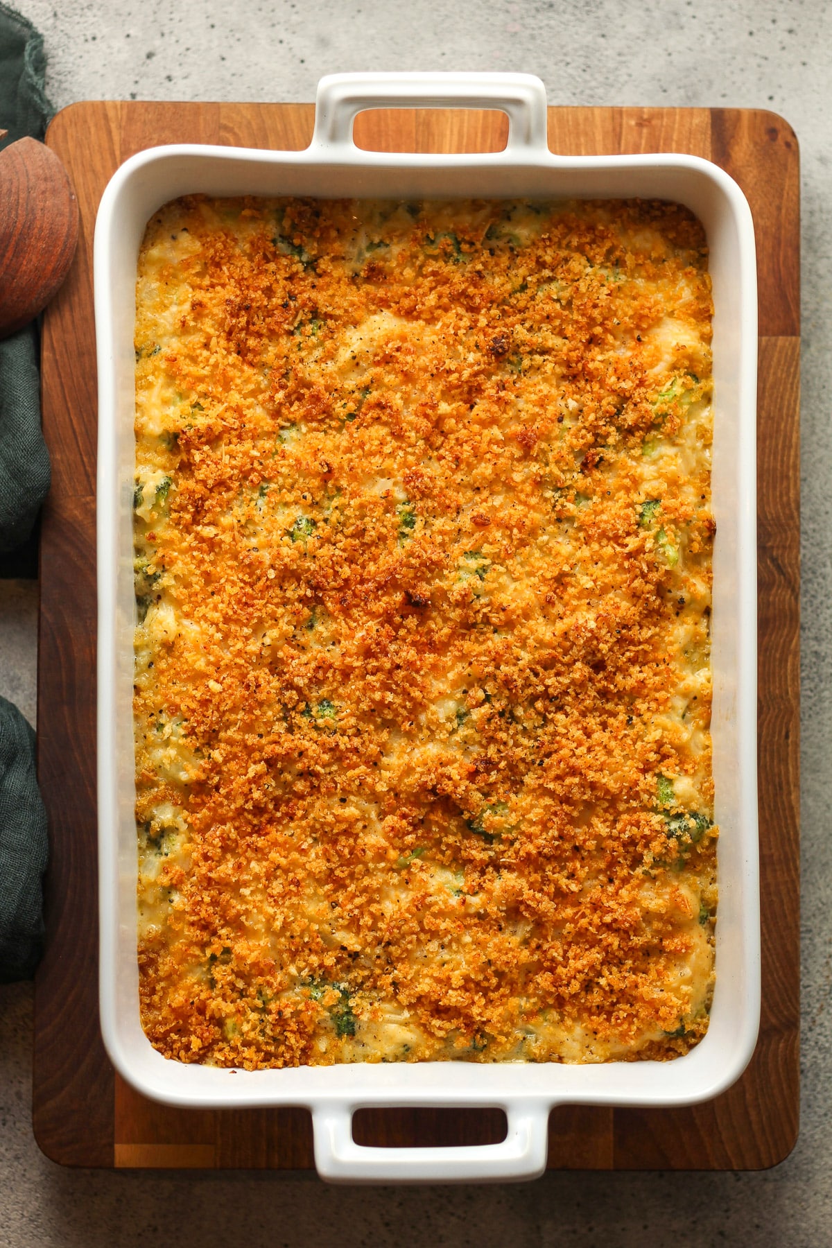 A 9x13 dish of the just baked casserole.