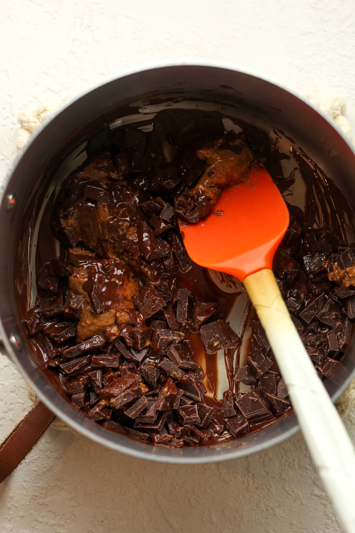 A pan of the chocolate and peanut butter.