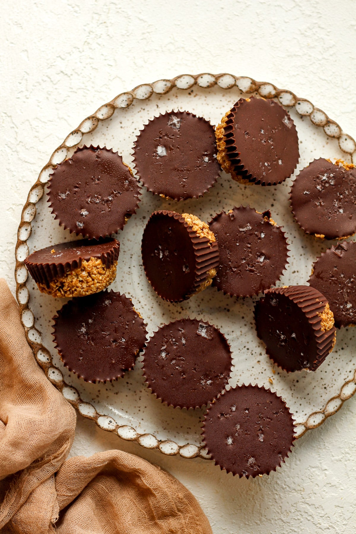 A plate of chocolate peanut butter oat cups.