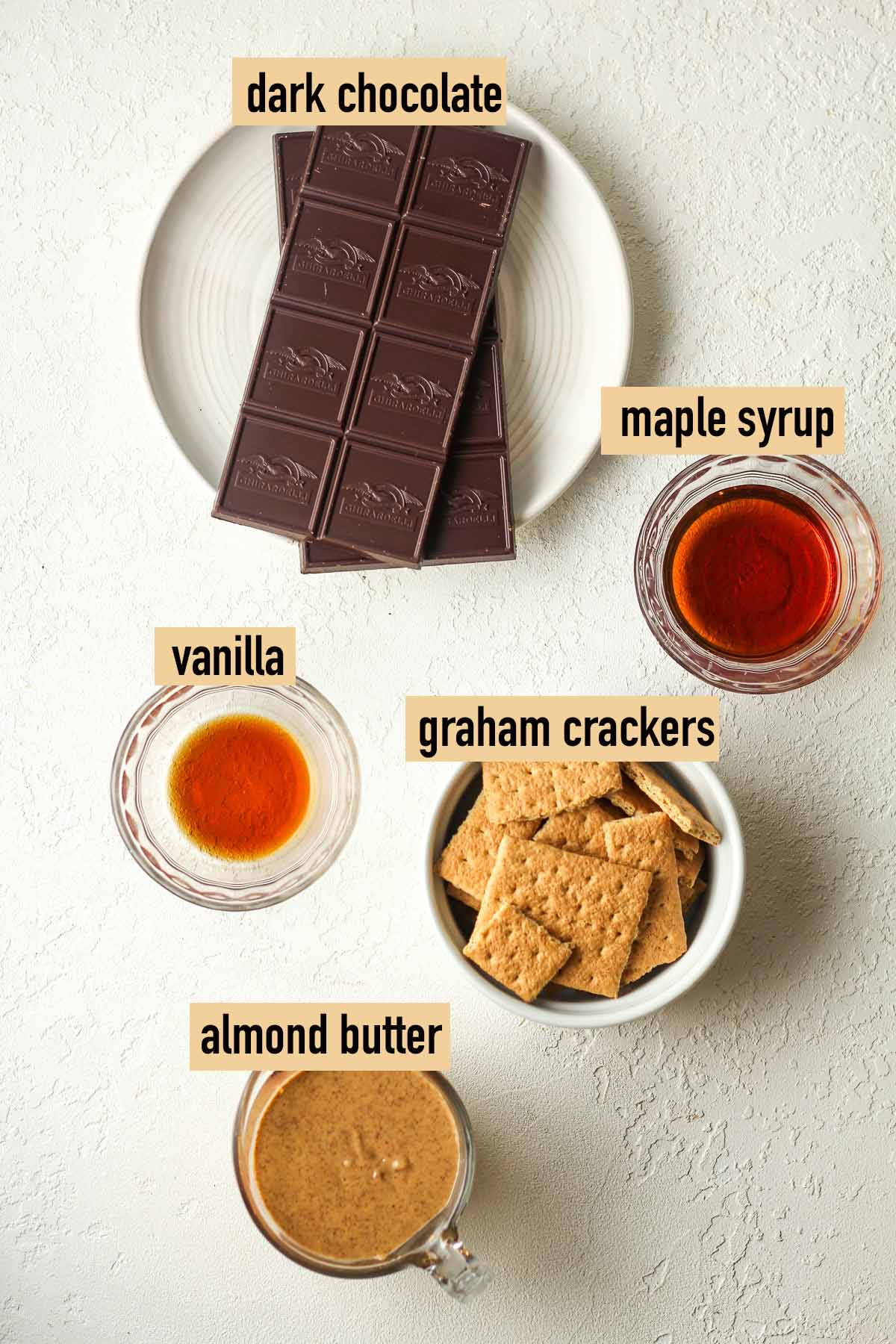 The labeled ingredients for the healthy peanut butter cups.