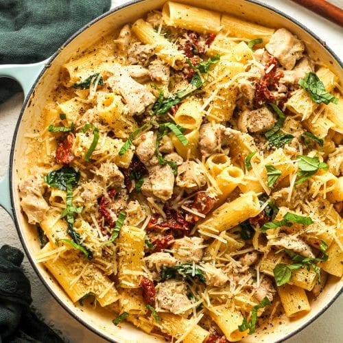 A pot of marry me chicken pasta.