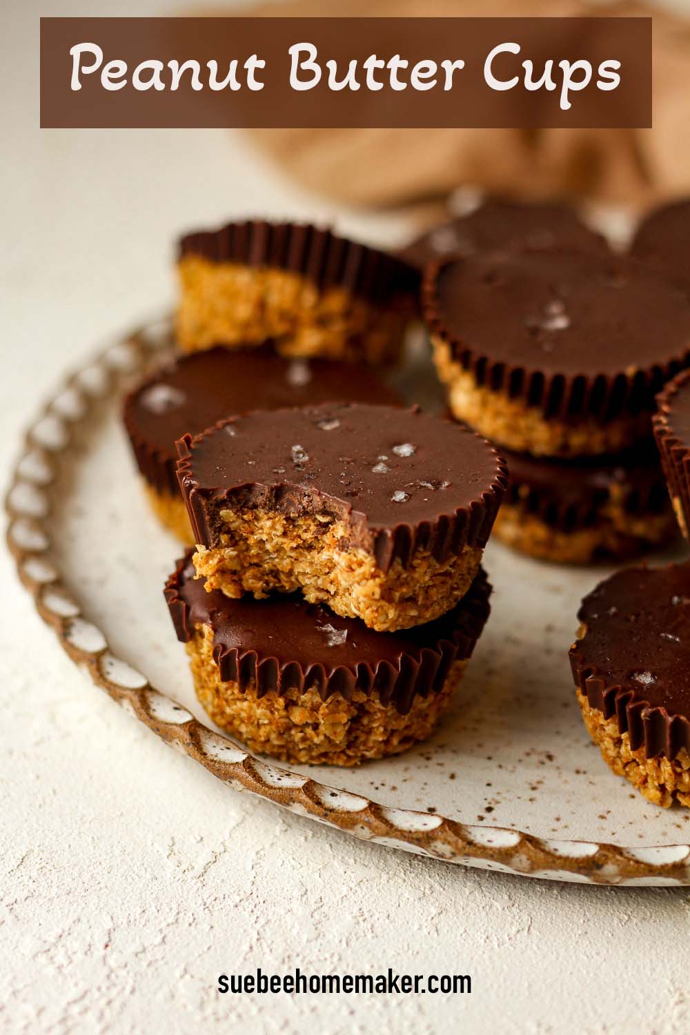 Side view of a plate of peanut butter cups.