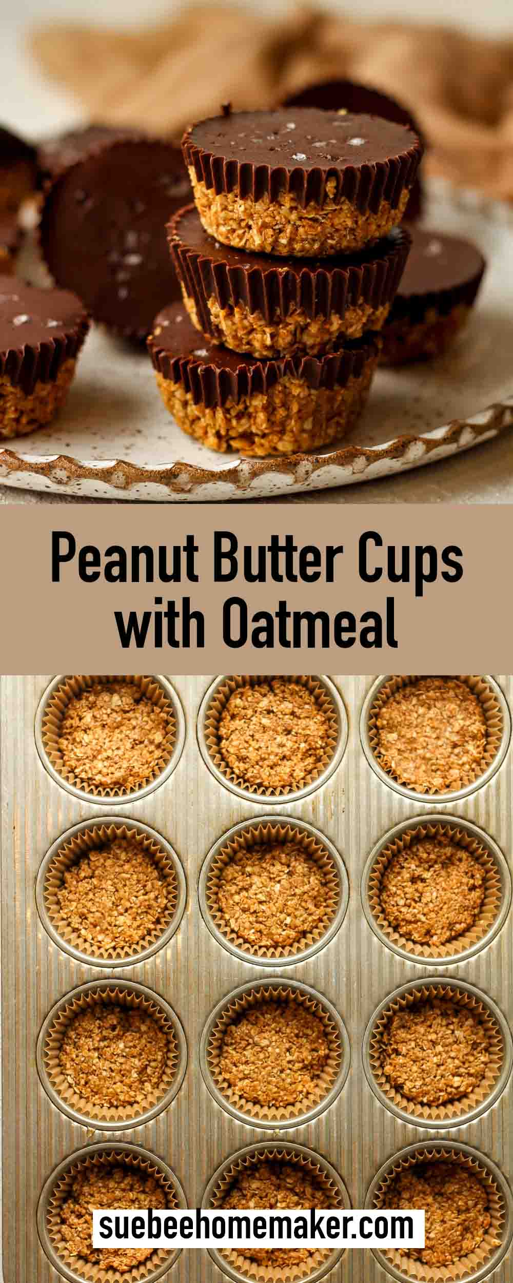 Two photos of peanut butter cups with oatmeal.