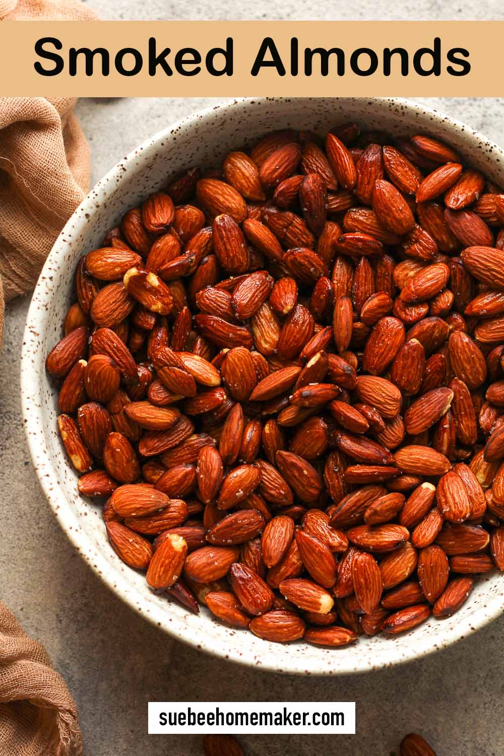 A large bowl of smoked almonds.