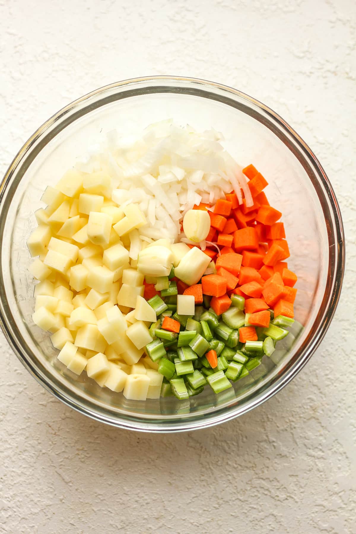 A bowl of the diced veggies.