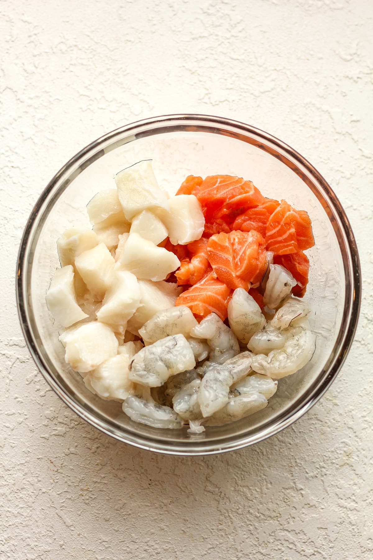 A bowl of the chopped fish.