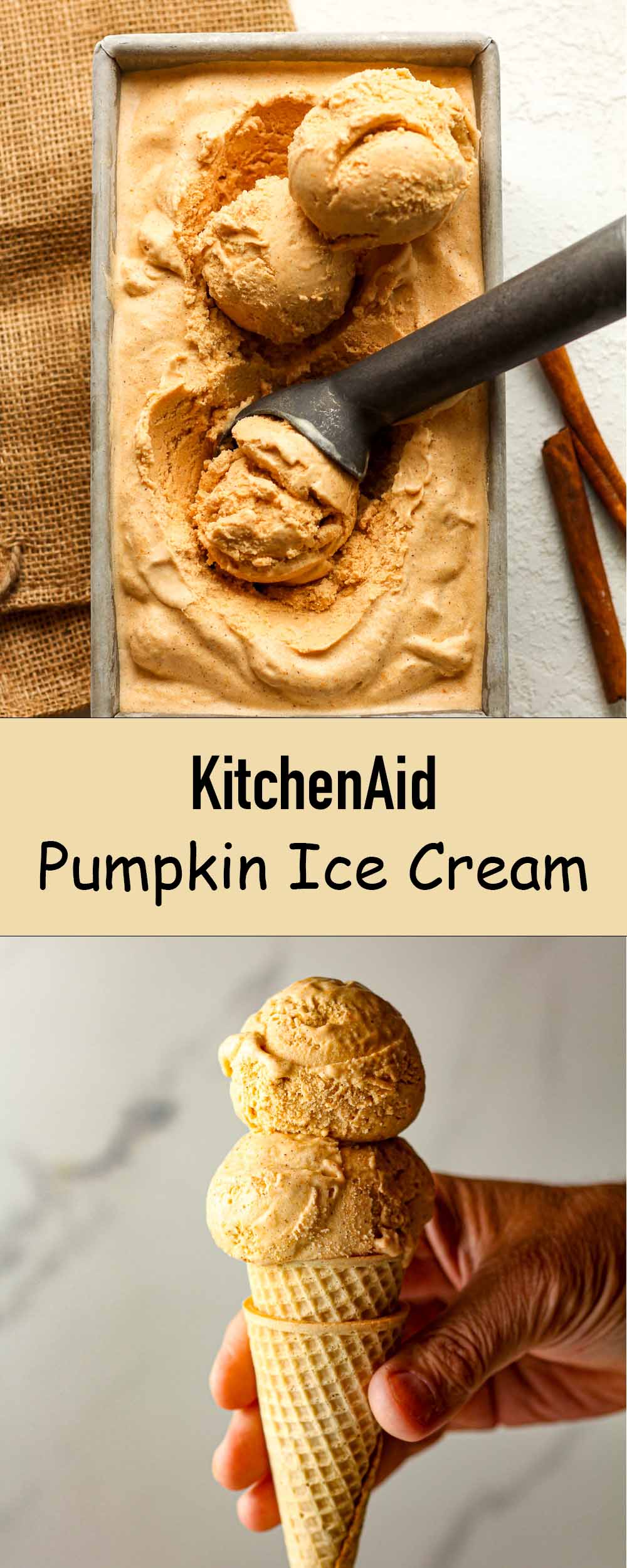 Two photos of KitchenAid pumpkin ice cream.