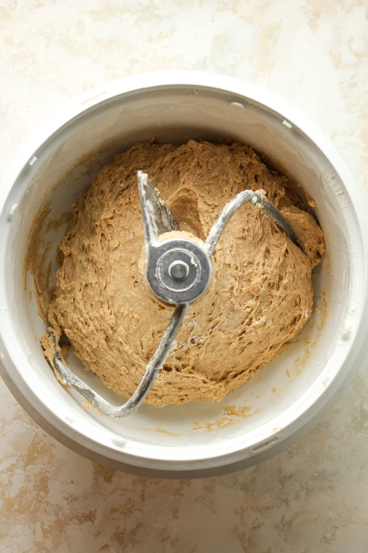 A mixer of the oatmeal bread dough.