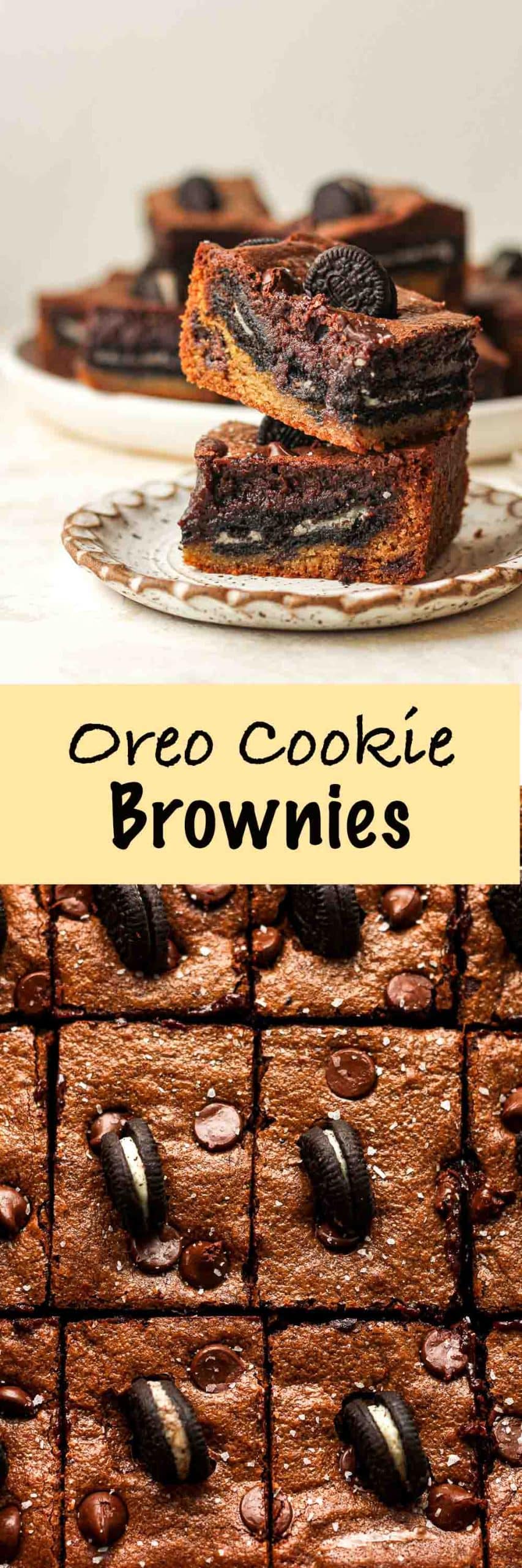 Two photos of Oreo Cookie Brownies.