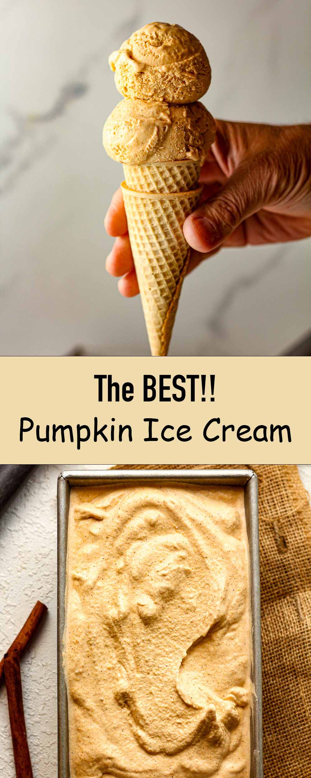 Two photos of the BEST pumpkin ice cream.