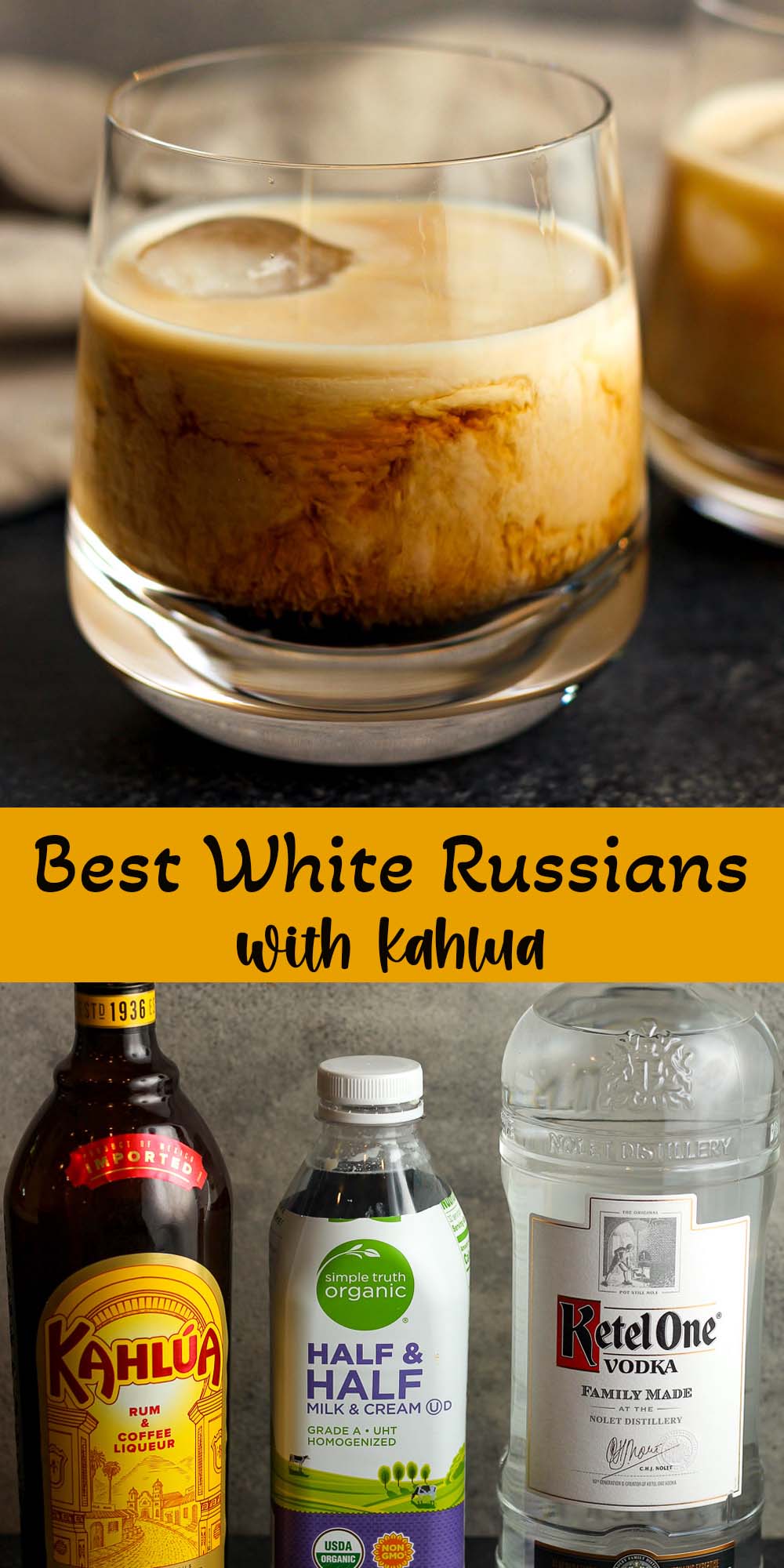 Two photos of the best White Russians with Kahlua.