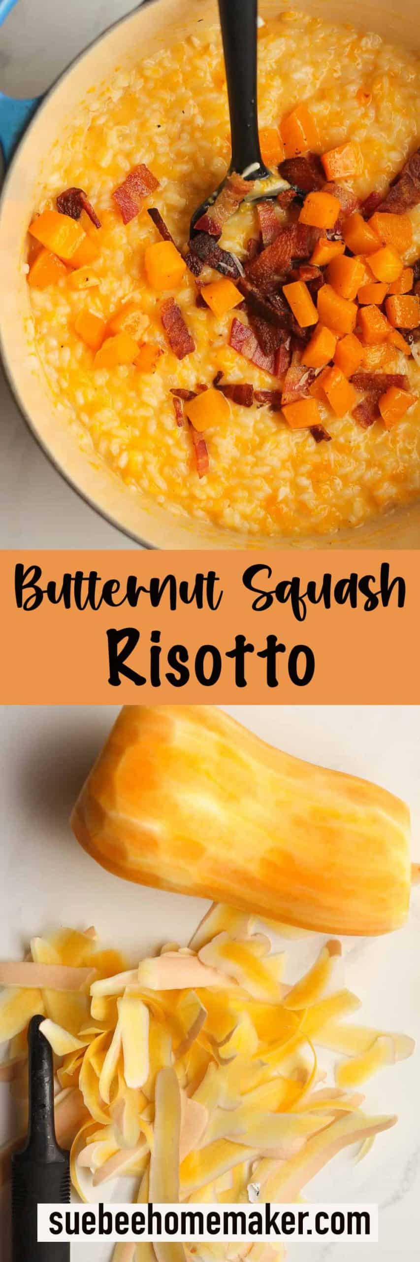 Two photos of butternut squash risotto.