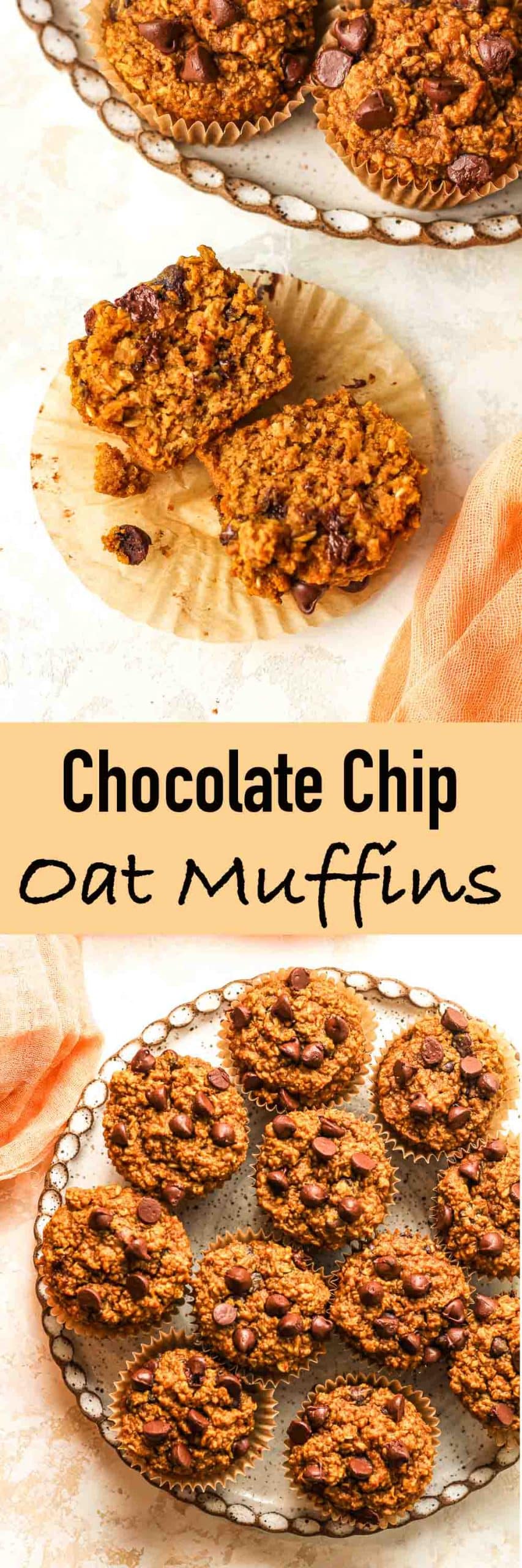 Two photos of chocolate chip oat muffins