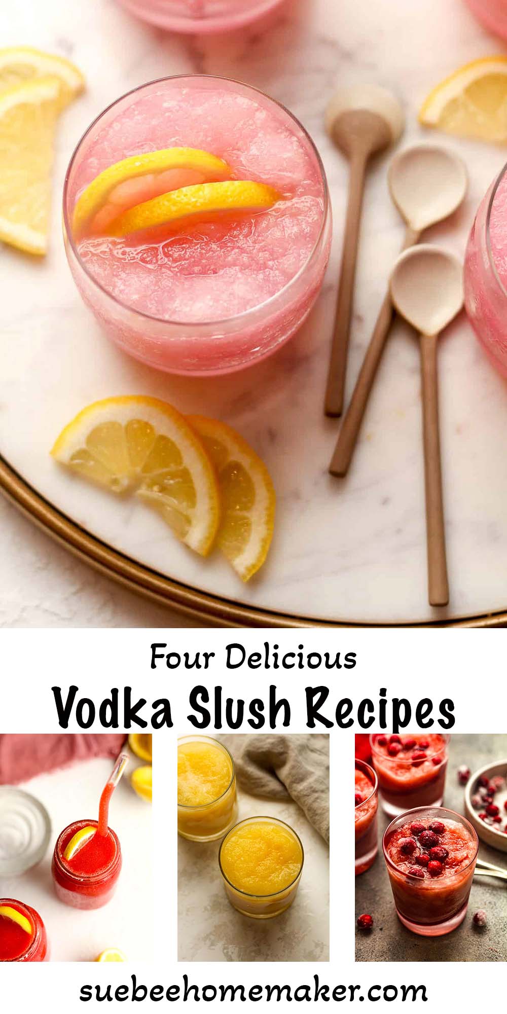 A collage of four delicious vodka slush recipes.