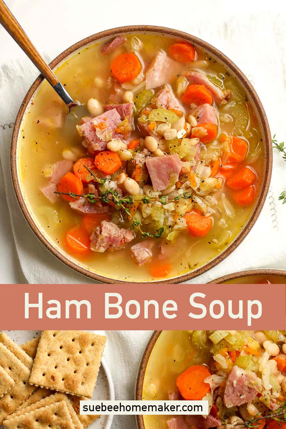 Two bowls of ham bone soup.