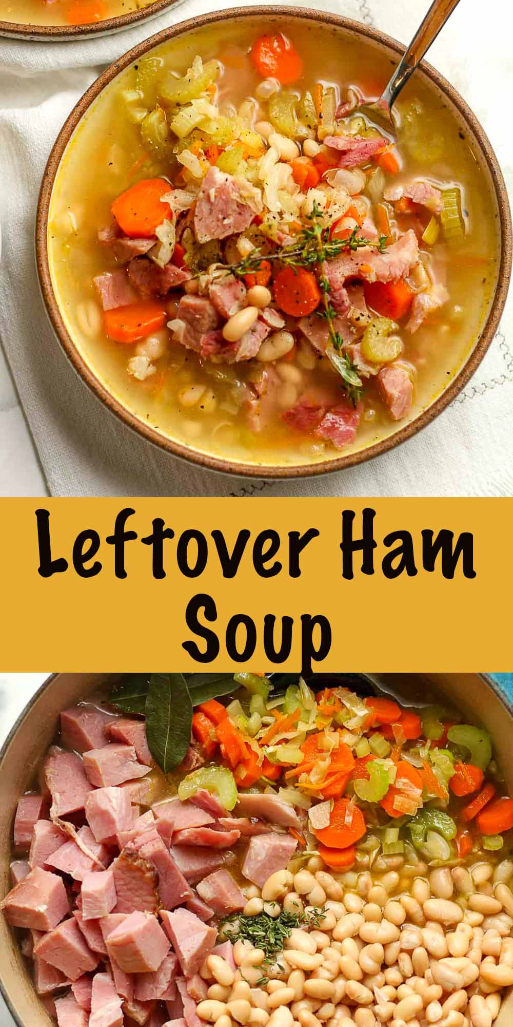 Two photos of leftover ham soup.