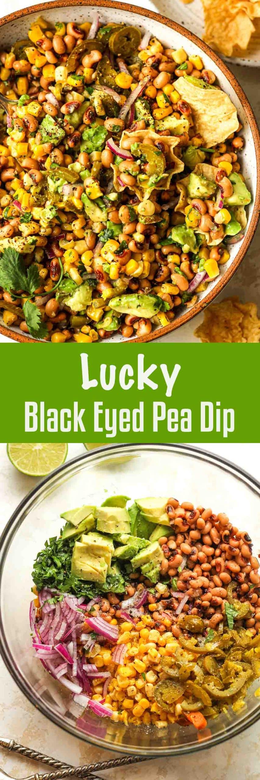 Two photos of Lucky Black Eyed Pea Dip