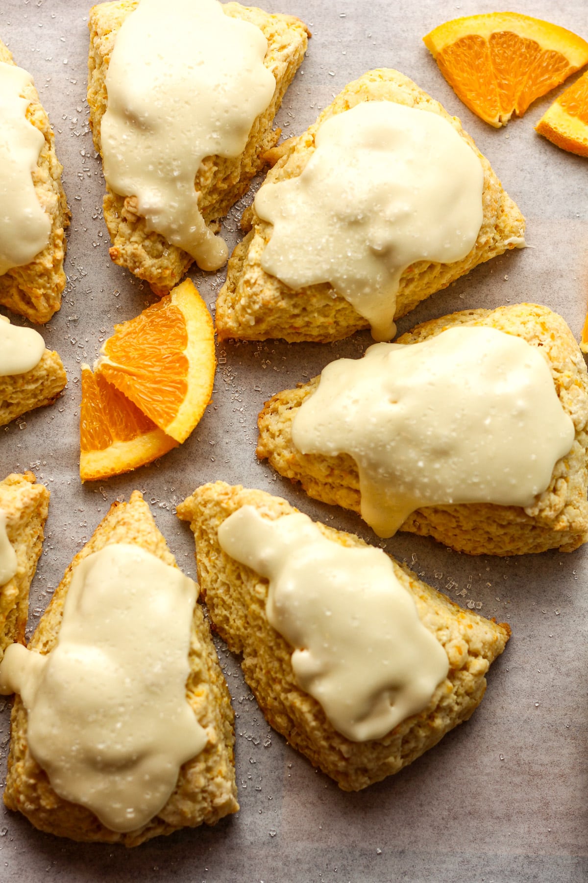 Some scone triangles with orange glaze.