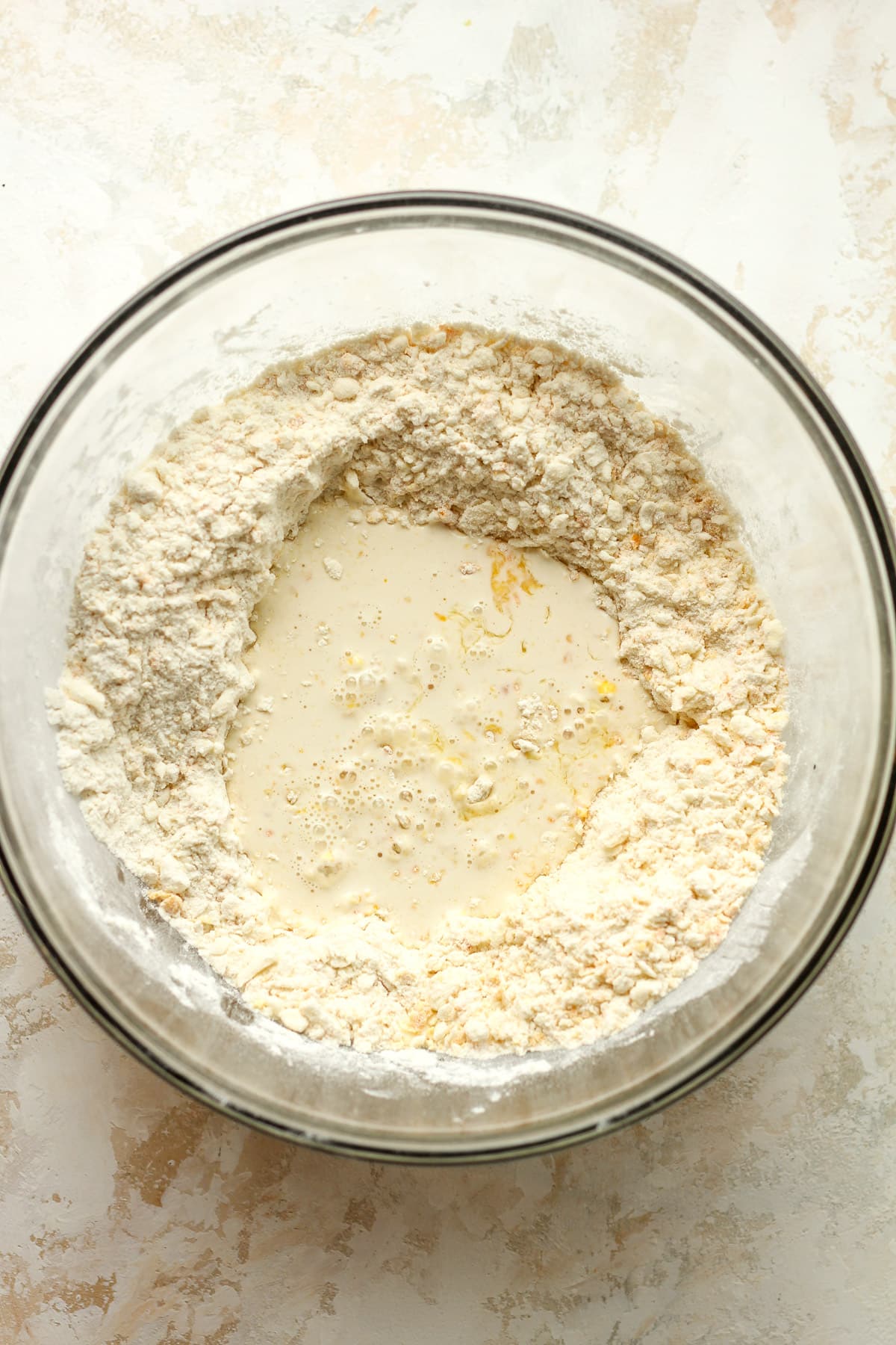 A bowl of the dry ingredients plus wet.