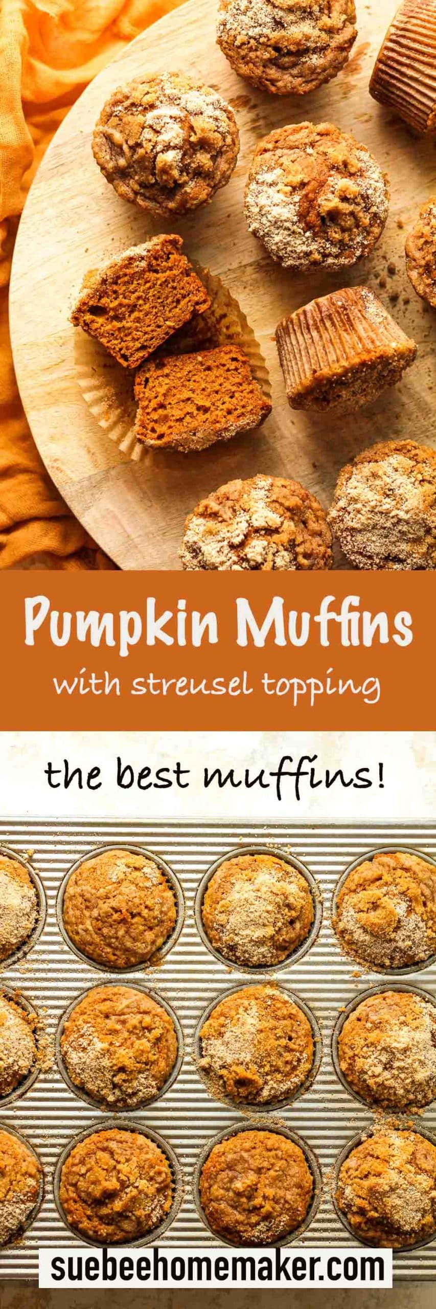 Two photos of pumpkin muffins with streusel topping.