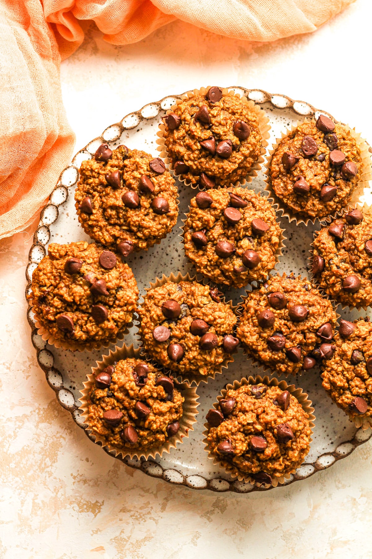 A large plate of the pumpkin oatmeal muffins.