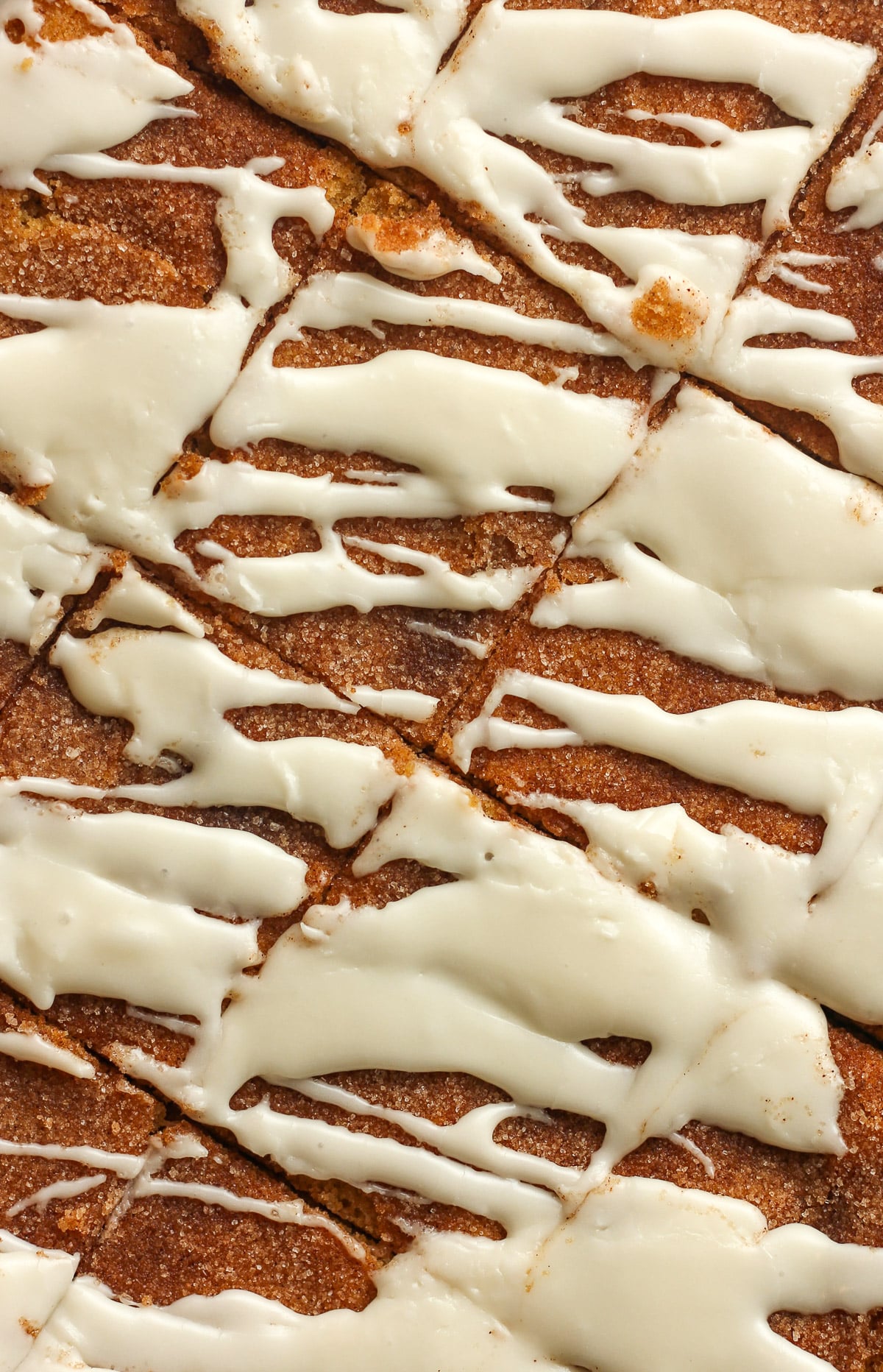 Closeup on some sliced snickerdoodle bars.