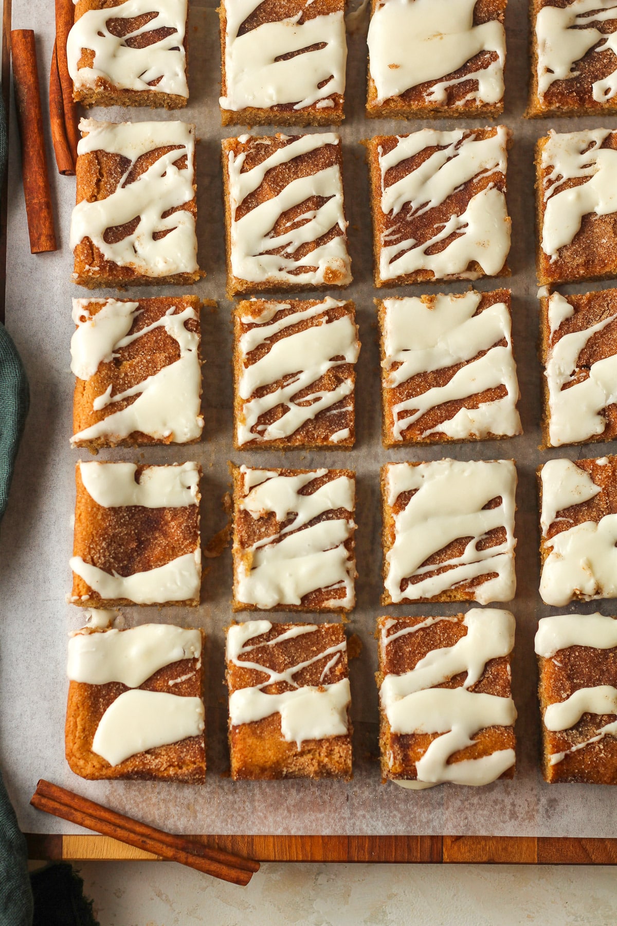 Sliced bars with drizzled glaze.