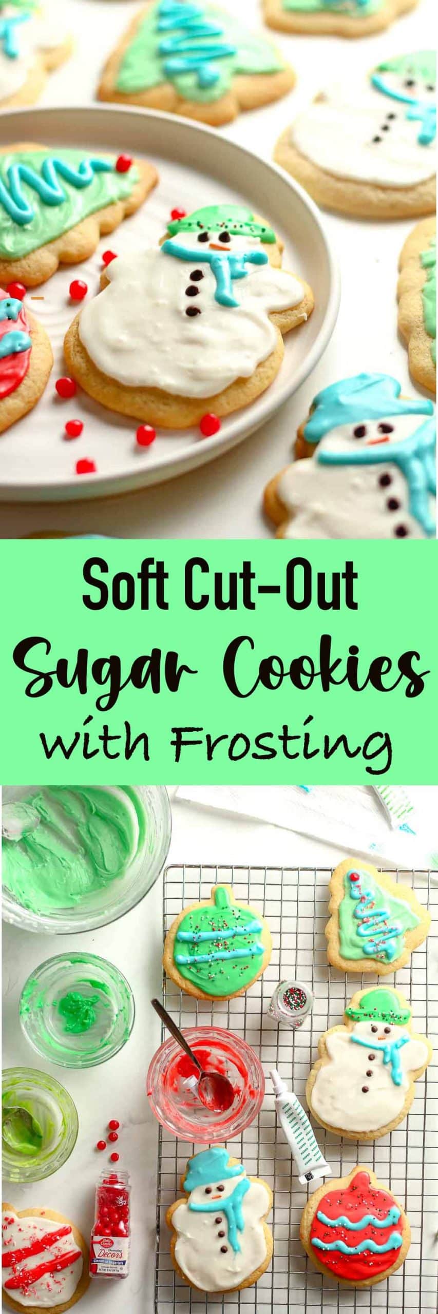 Two photos of Soft Cut Out Sugar Cookies with Frosting.