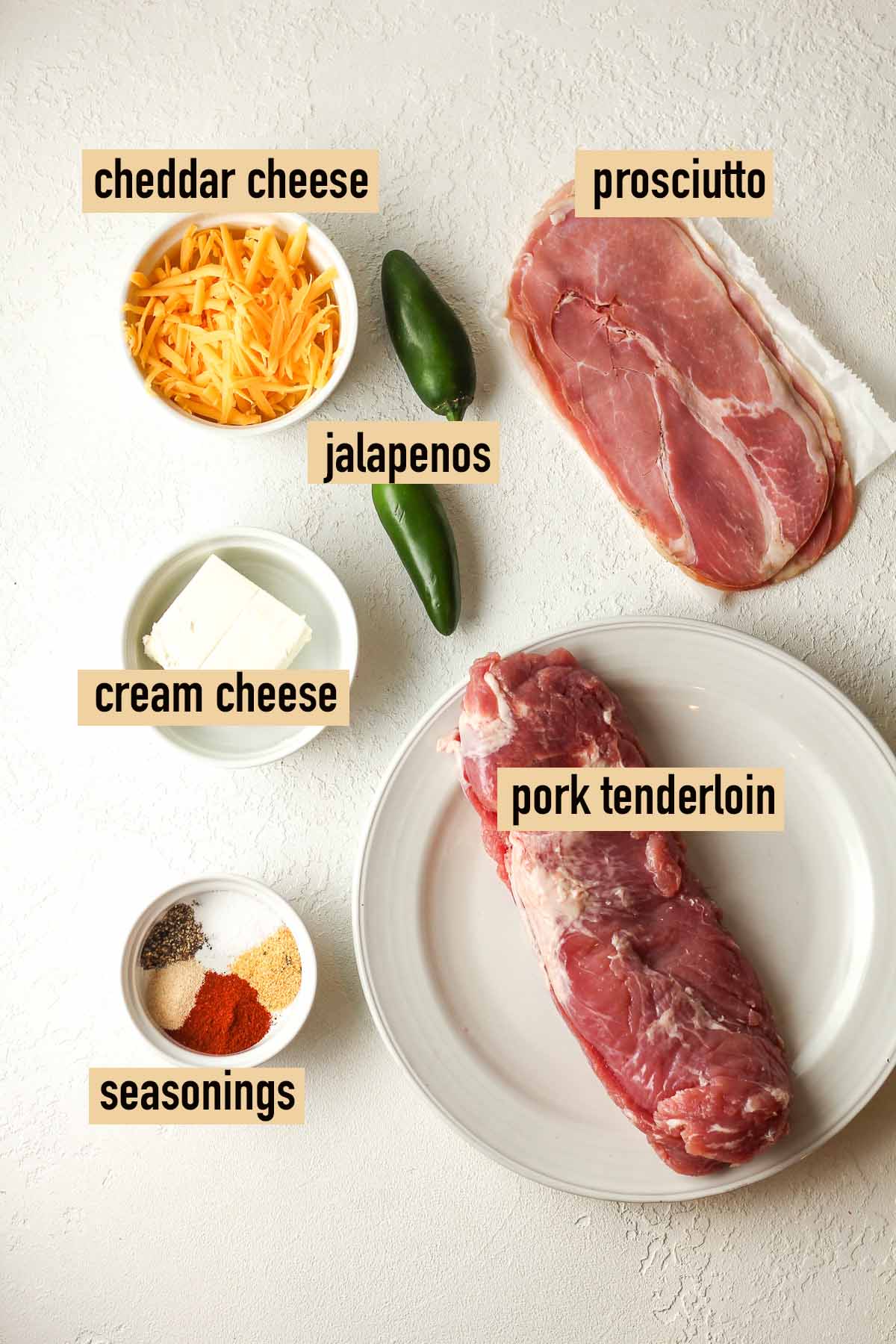 The labeled ingredients for the pork tenderloin.