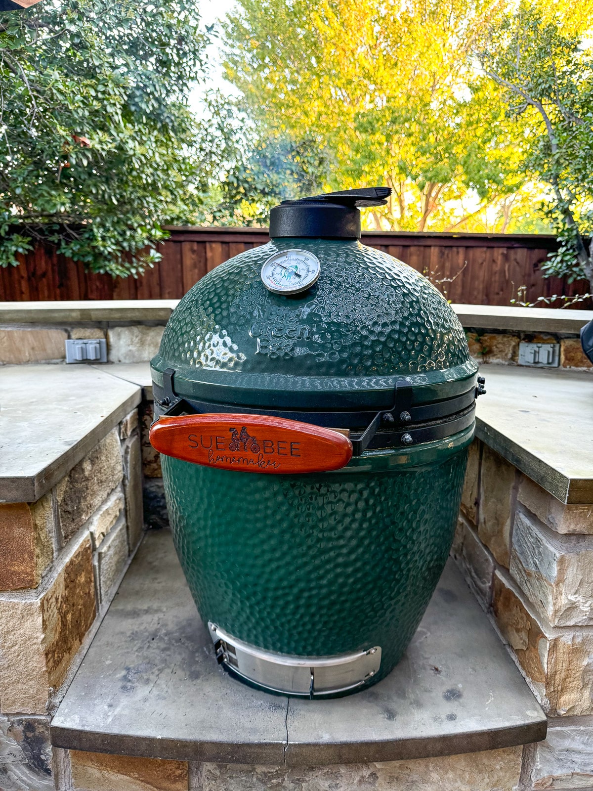 A Big Green Egg ready to grill.