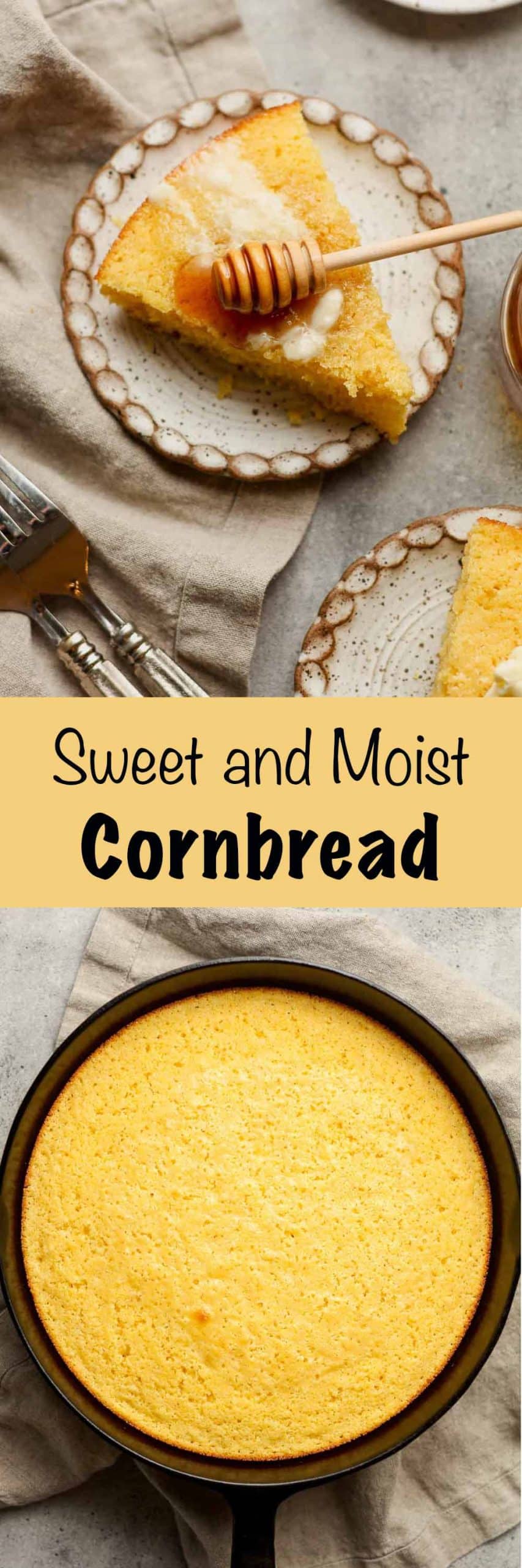 Two photos of Sweet and Moist Cornbread.