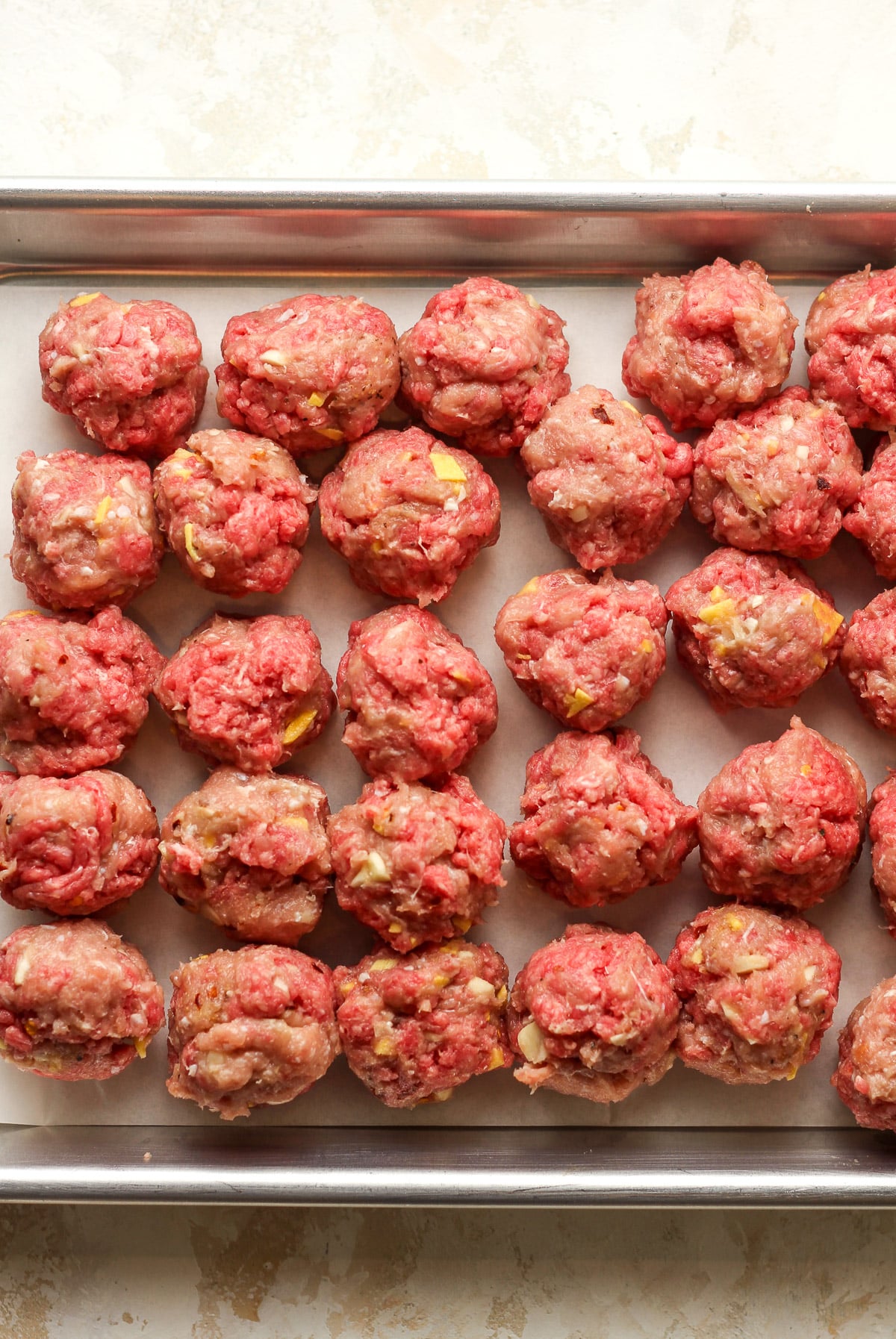 A pan of the mini meatballs.