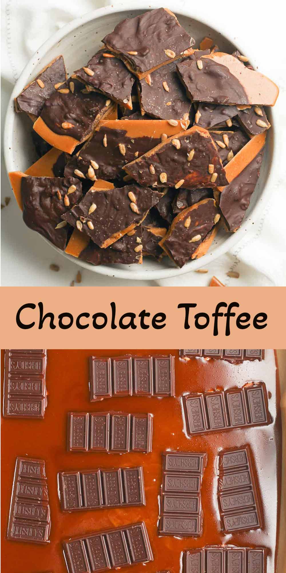 Two photos of chocolate toffee.