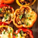 Closeup on some stuffed peppers.