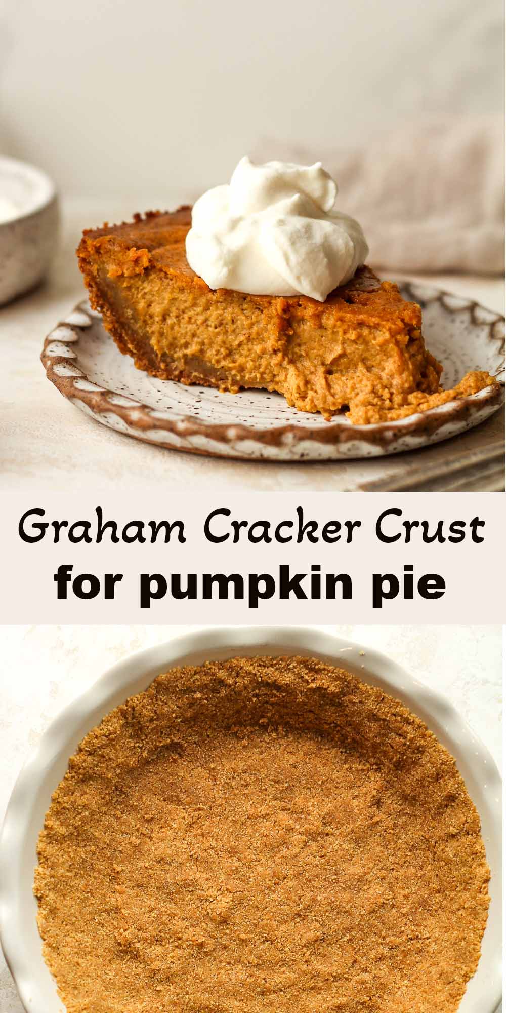 Two photos of graham cracker crust for pumpkin pie.