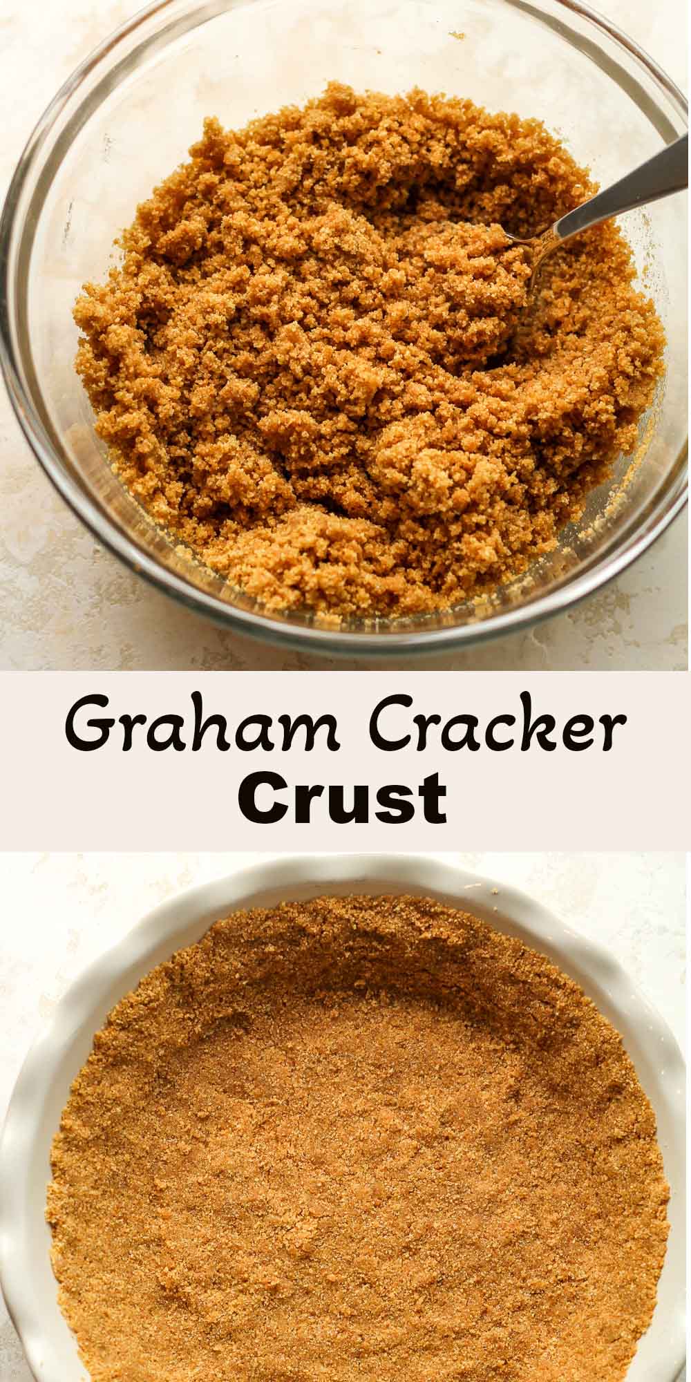 Two photos of graham cracker crust.