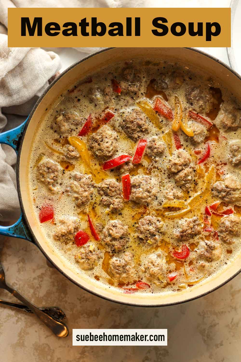 A pot of meatball soup after cooking.