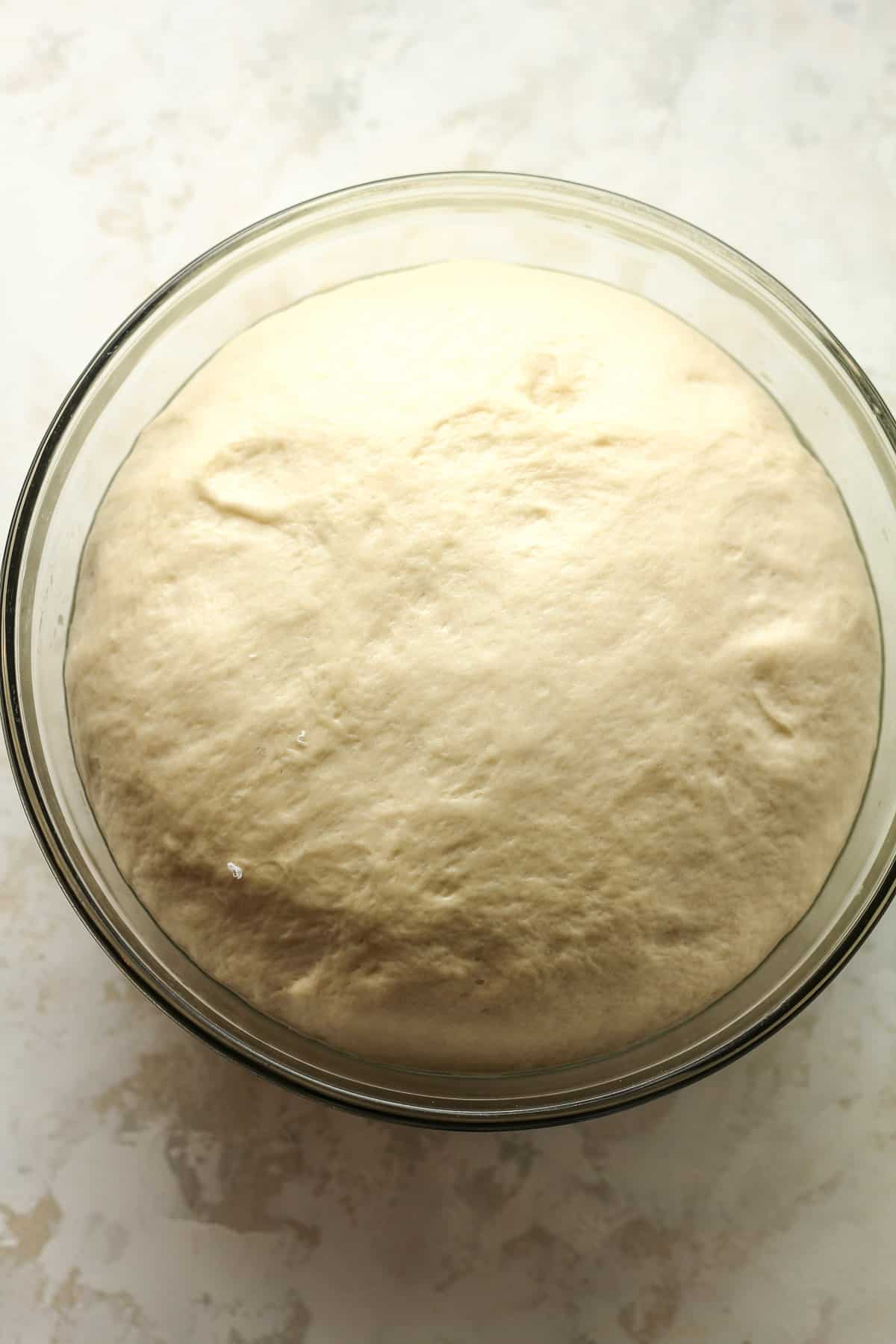 A bowl of the dough after rising.