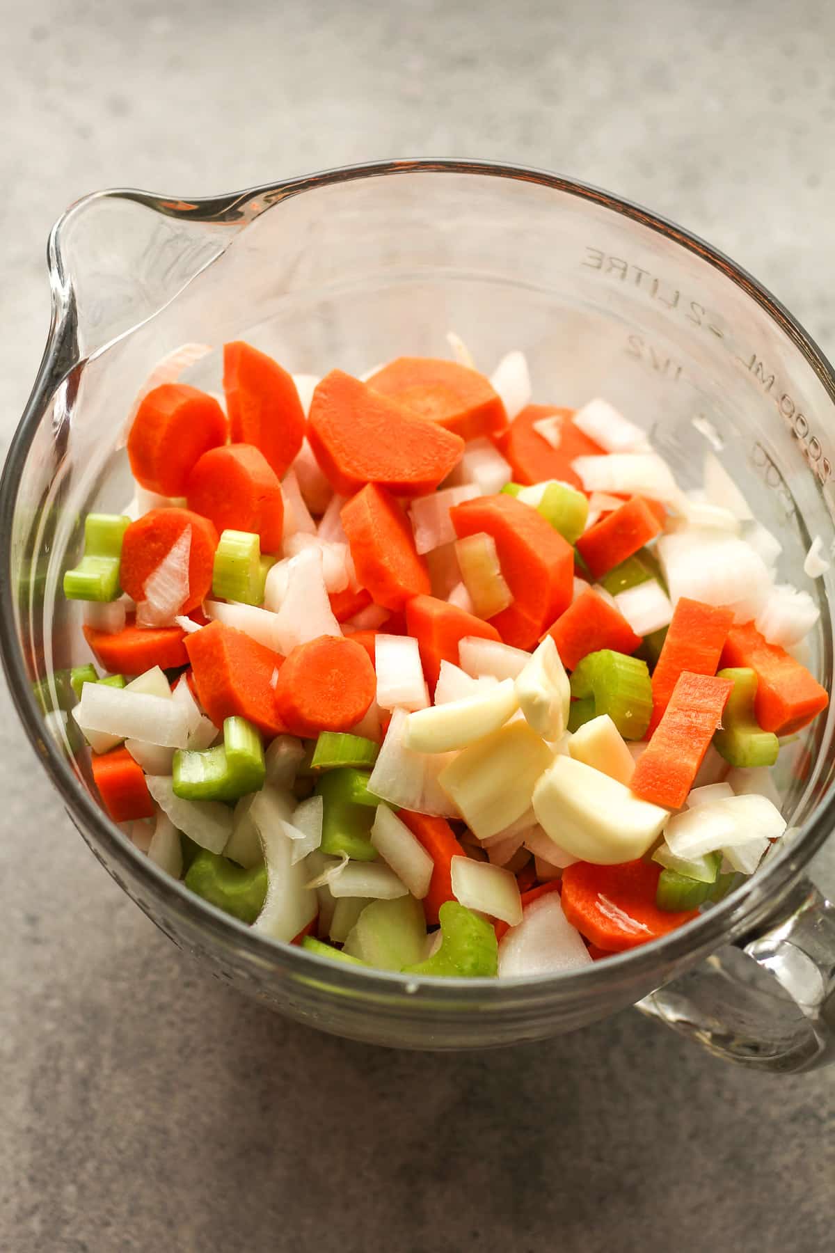 A bowl of the chopped veggies.