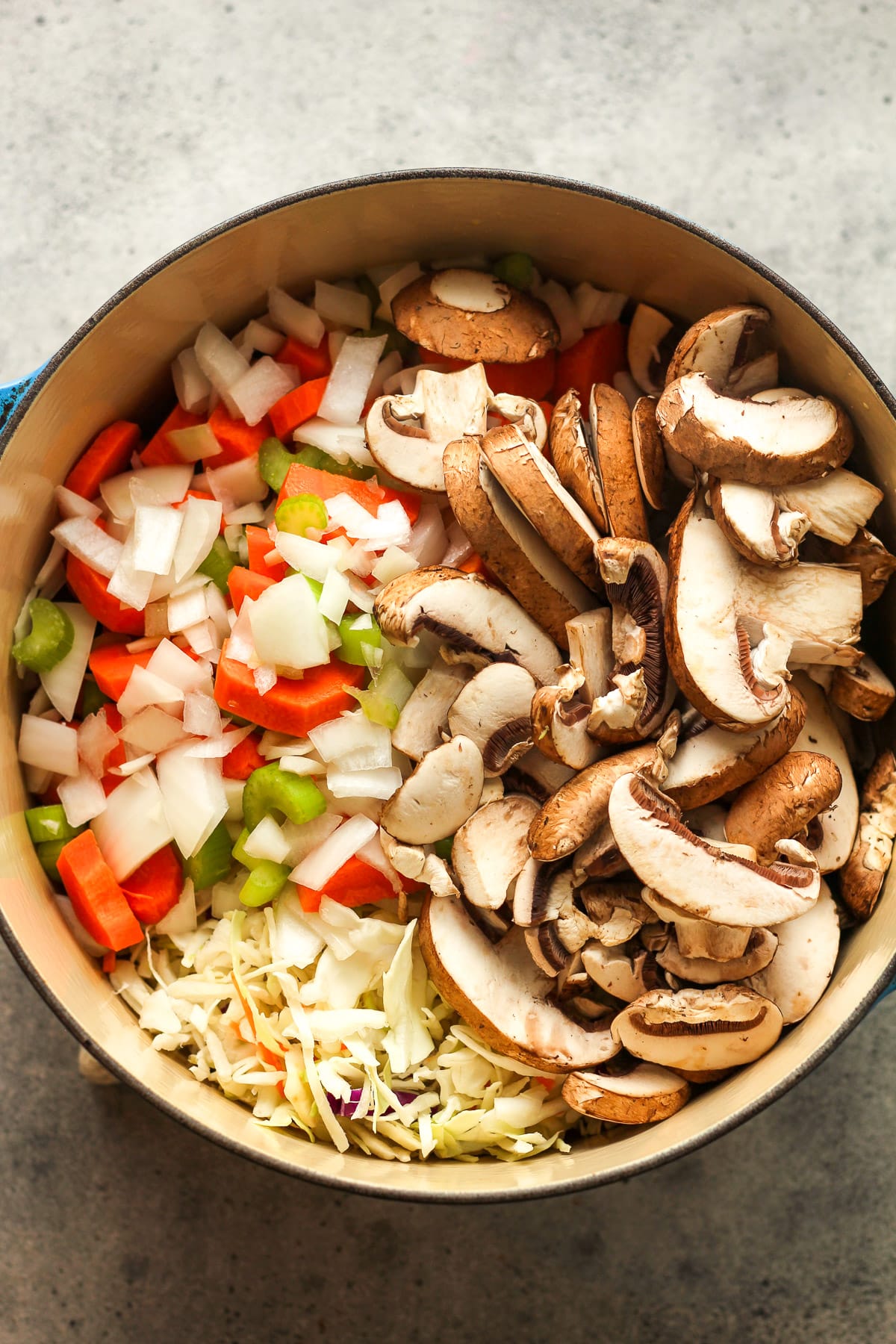 A pot of the fresh veggies before cooking.