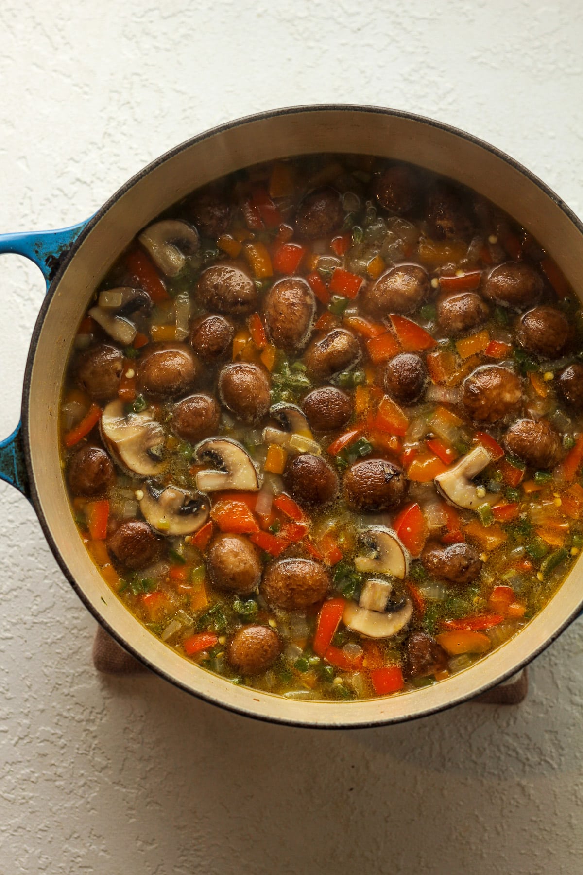 A pot of the veggies and broth.