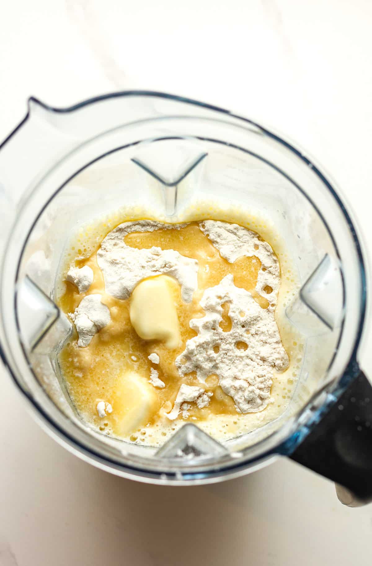 A blender of the crepe ingredients.