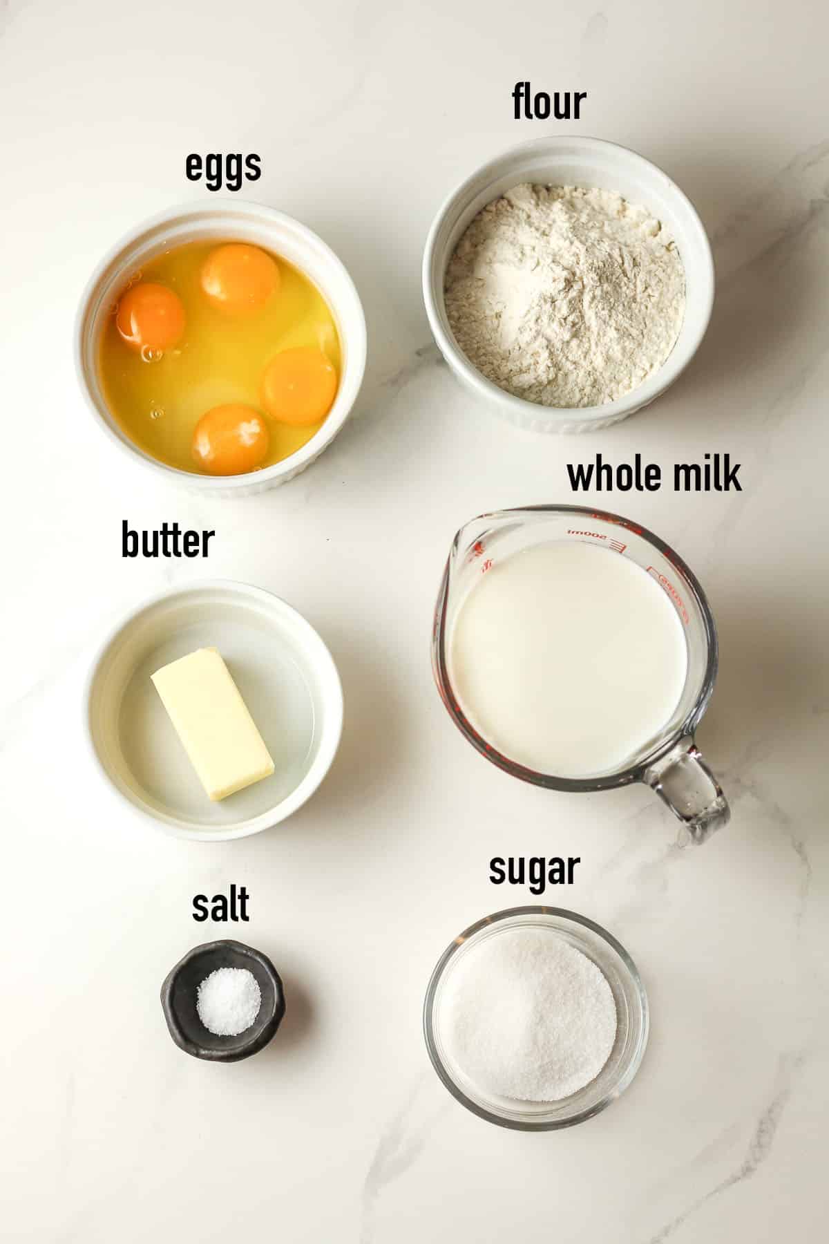 The ingredients for thin crepes.