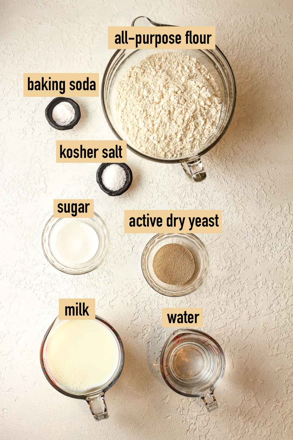 Labeled ingredients for the English muffin bread.