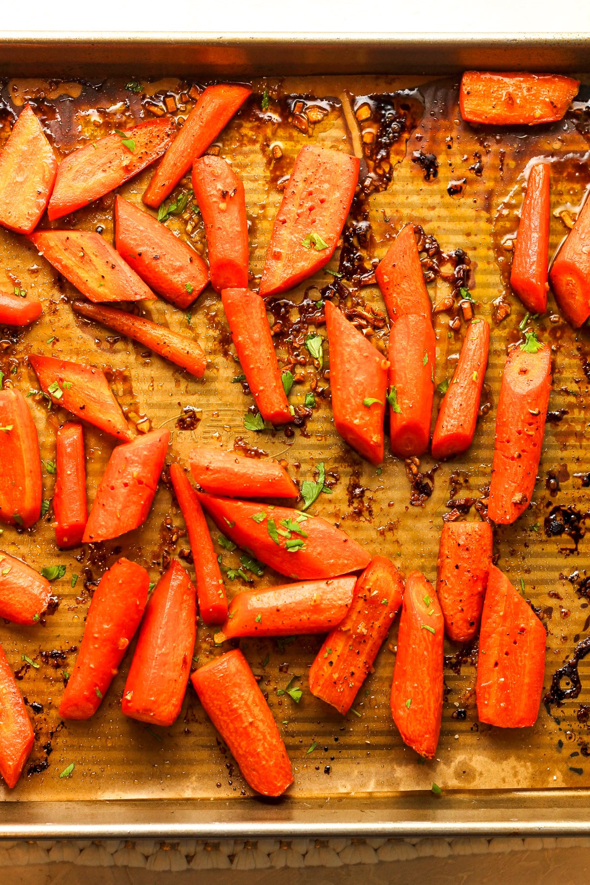 A pan of roasted carrots.