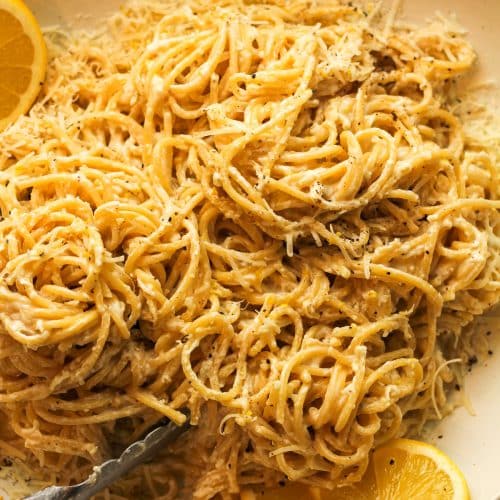 The bowl of lemon pasta with cheesy ricotta sauce.