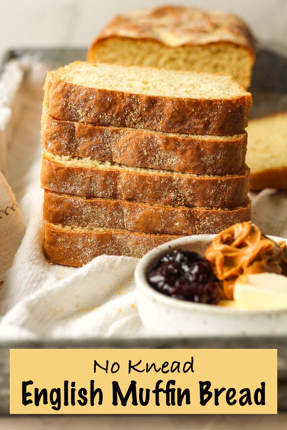 Side view of stacked English muffin bread.