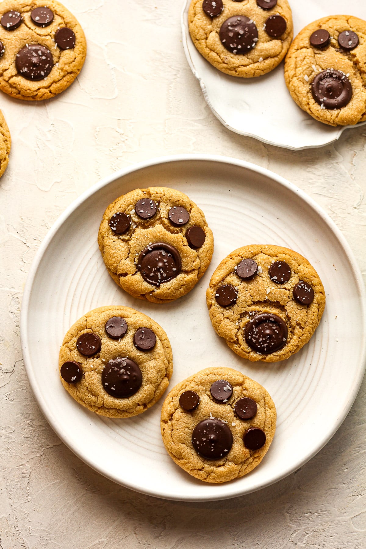 Overhead view of several sets of paw print cookies.